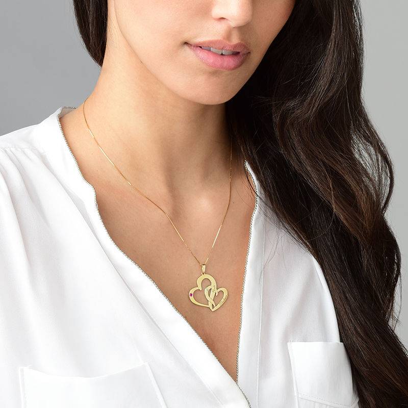 Engraved Two Heart Necklace - 14k Gold-3 product photo