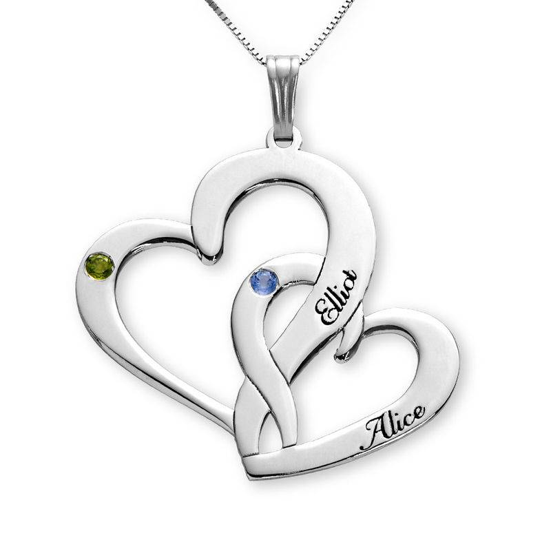 Engraved Two Heart Necklace in 10K White Gold-1 product photo