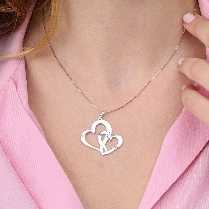 Engraved Two Heart Necklace in 10K White Gold-1 product photo