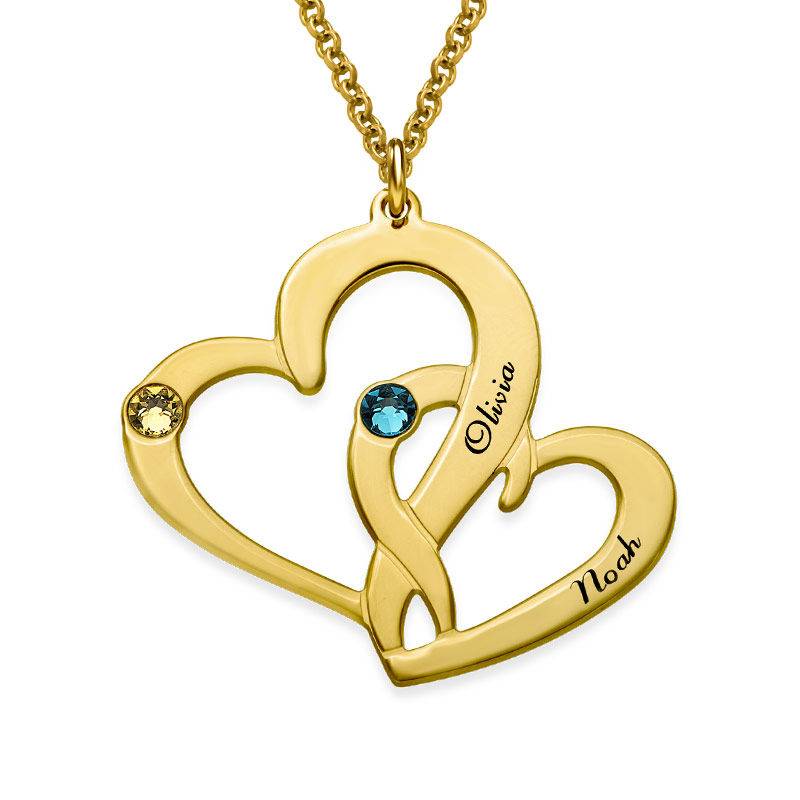 Engraved Two Heart Necklace in 18k Gold Vermeil-3 product photo