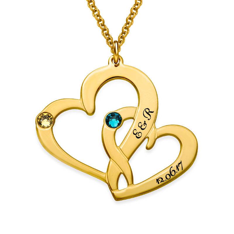 Engraved Two Heart Necklace in 18k Gold Vermeil-1 product photo