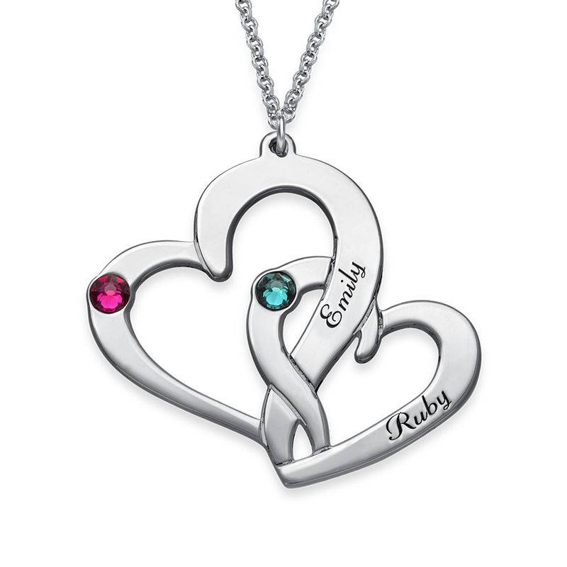 Engraved Two Heart Necklace in Sterling Silver-1 product photo