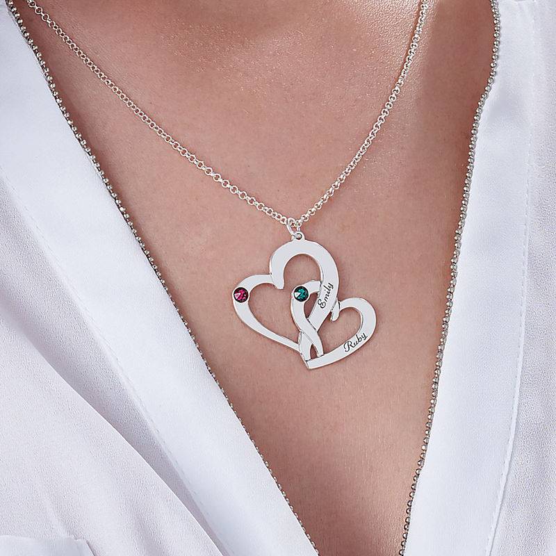 Engraved Two Heart Necklace in Sterling Silver-2 product photo