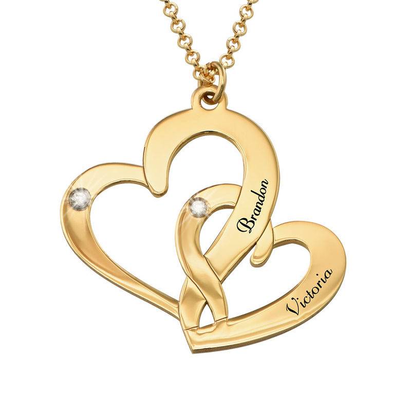 Engraved Two Heart Necklace with Diamonds in 18k Gold Vermeil-2 product photo