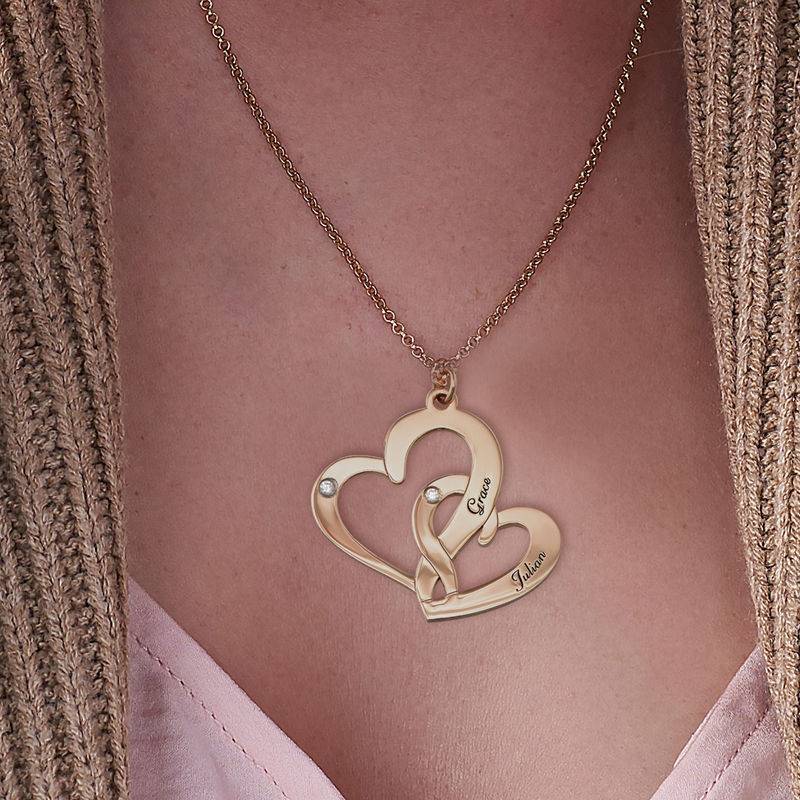 Engraved Two Heart Necklace with Diamonds in 18k Gold Vermeil-1 product photo