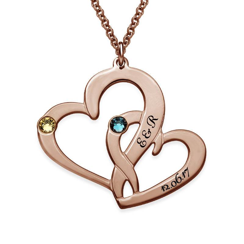 Engraved Two Heart Necklace with Rose Gold Plating-2 product photo