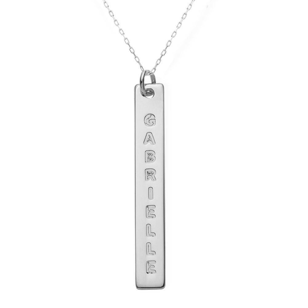 Engraved Vertical Bar Necklace in 10K White Gold-2 product photo