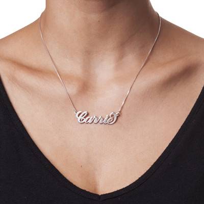 Double Thickness 14k White Gold Carrie-Style Name Necklace With Twist Chain-2 product photo