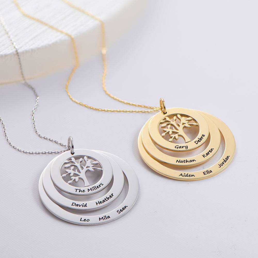 Family Circle Necklace with Hanging Family Tree in 10k White Gold-1 product photo