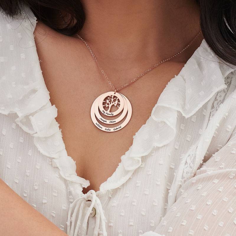 Family Circle Necklace with Hanging Family Tree in Rose Gold Plated product photo