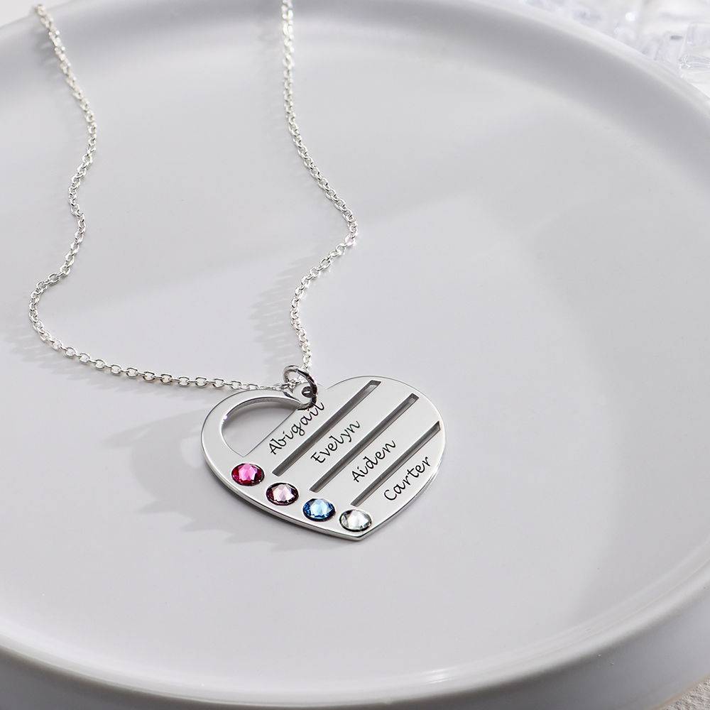 Terry Birthstone Heart Necklace with Engraved Names in Premium Silver-2 product photo