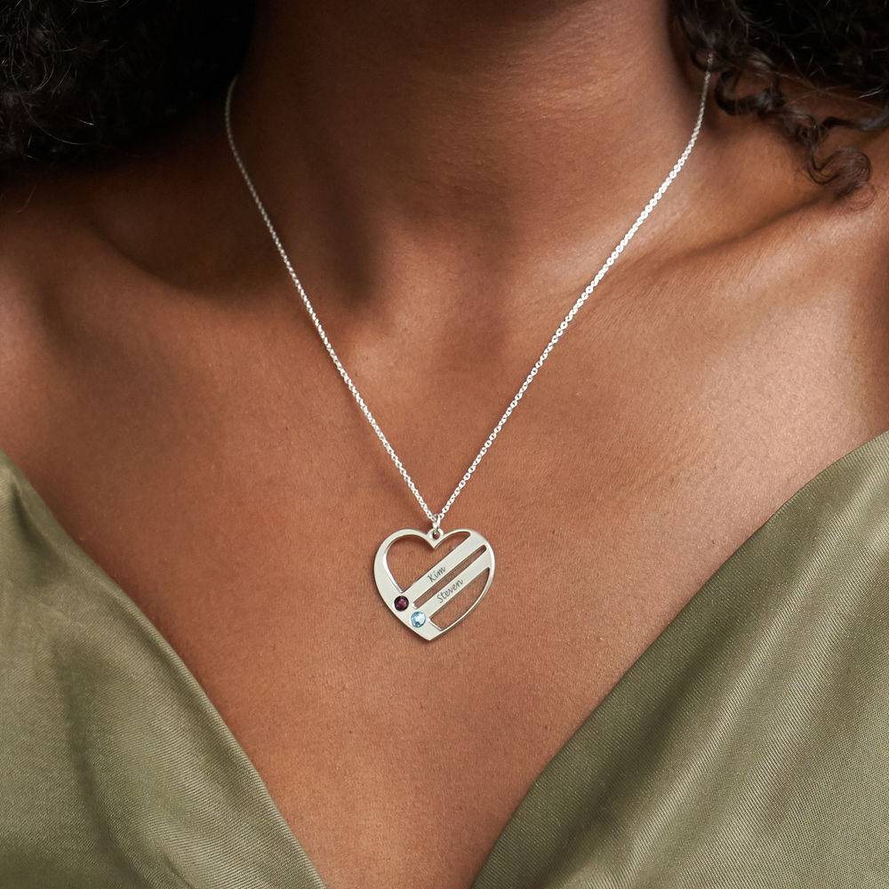 Terry Birthstone Heart Necklace with Engraved Names in Premium Silver-4 product photo