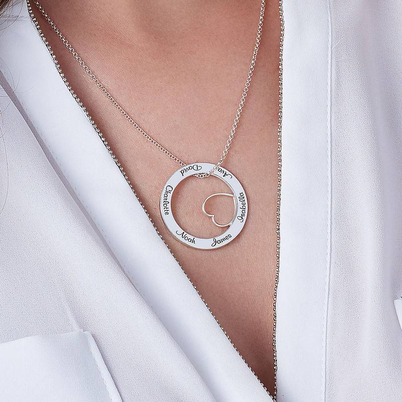 Family Love Circle Pendant Necklace - Sterling Silver-4 product photo