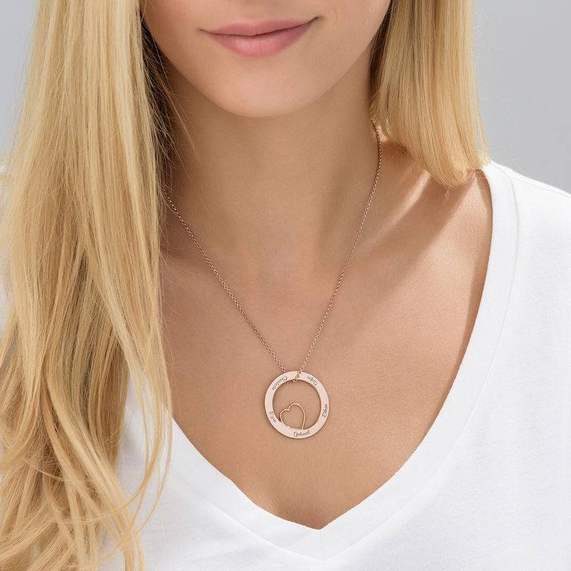 Family Love Circle Pendant Necklace - 18k Rose Gold Plating-6 product photo