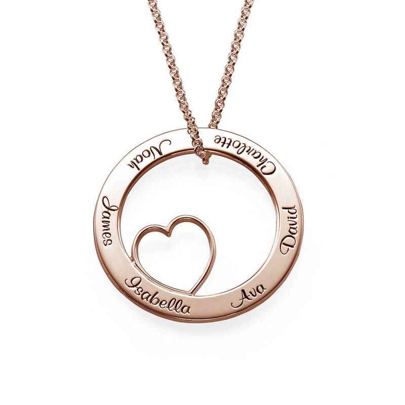 Family Love Circle Pendant Necklace - 18k Rose Gold Plating-7 product photo