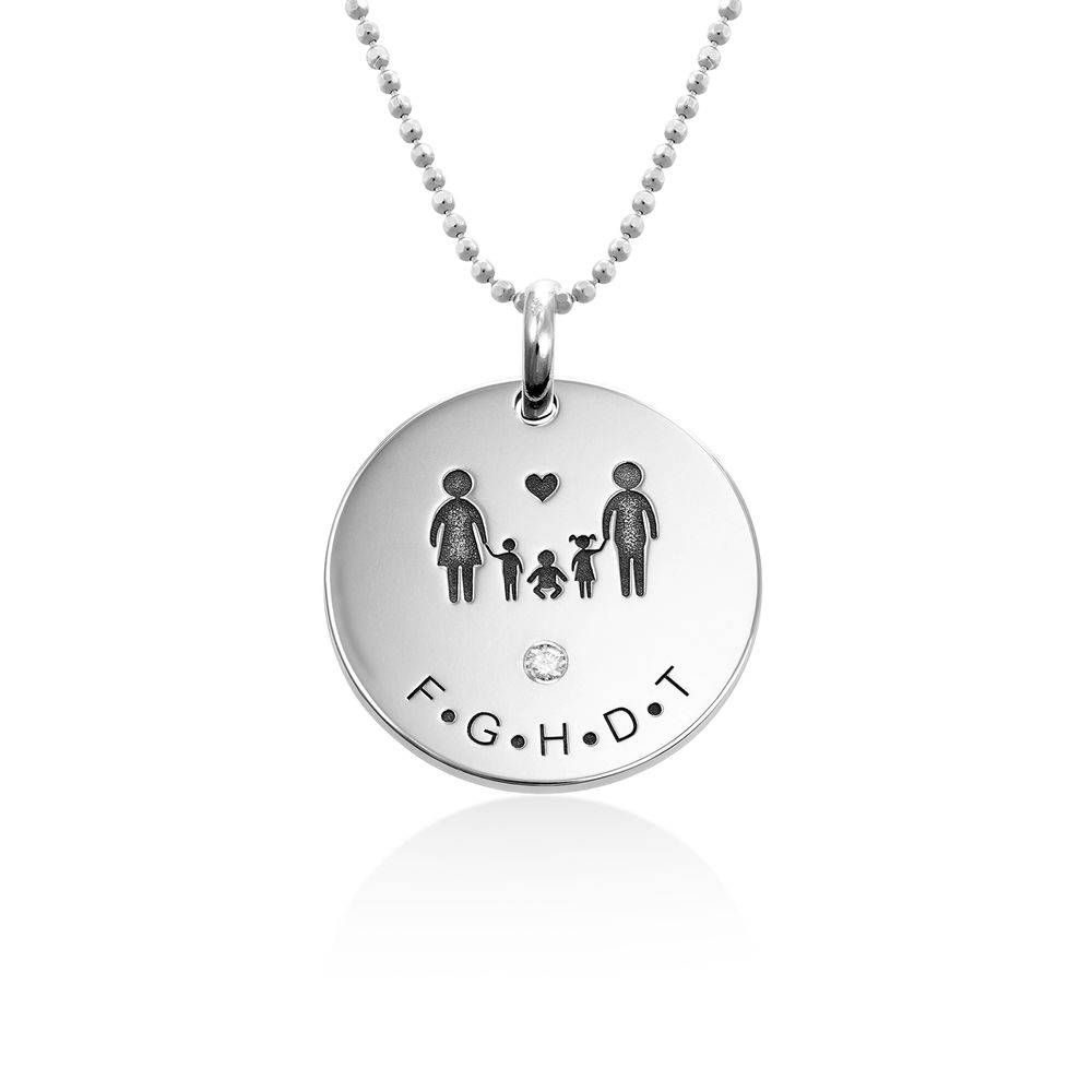 Family Necklace for Mom in Sterling Silver with Diamond-3 product photo