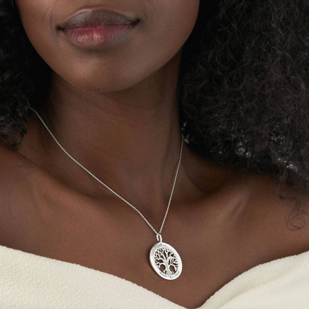 Family Tree Circle Necklace with Cubic Zirconia in Sterling Silver with Diamond-3 product photo