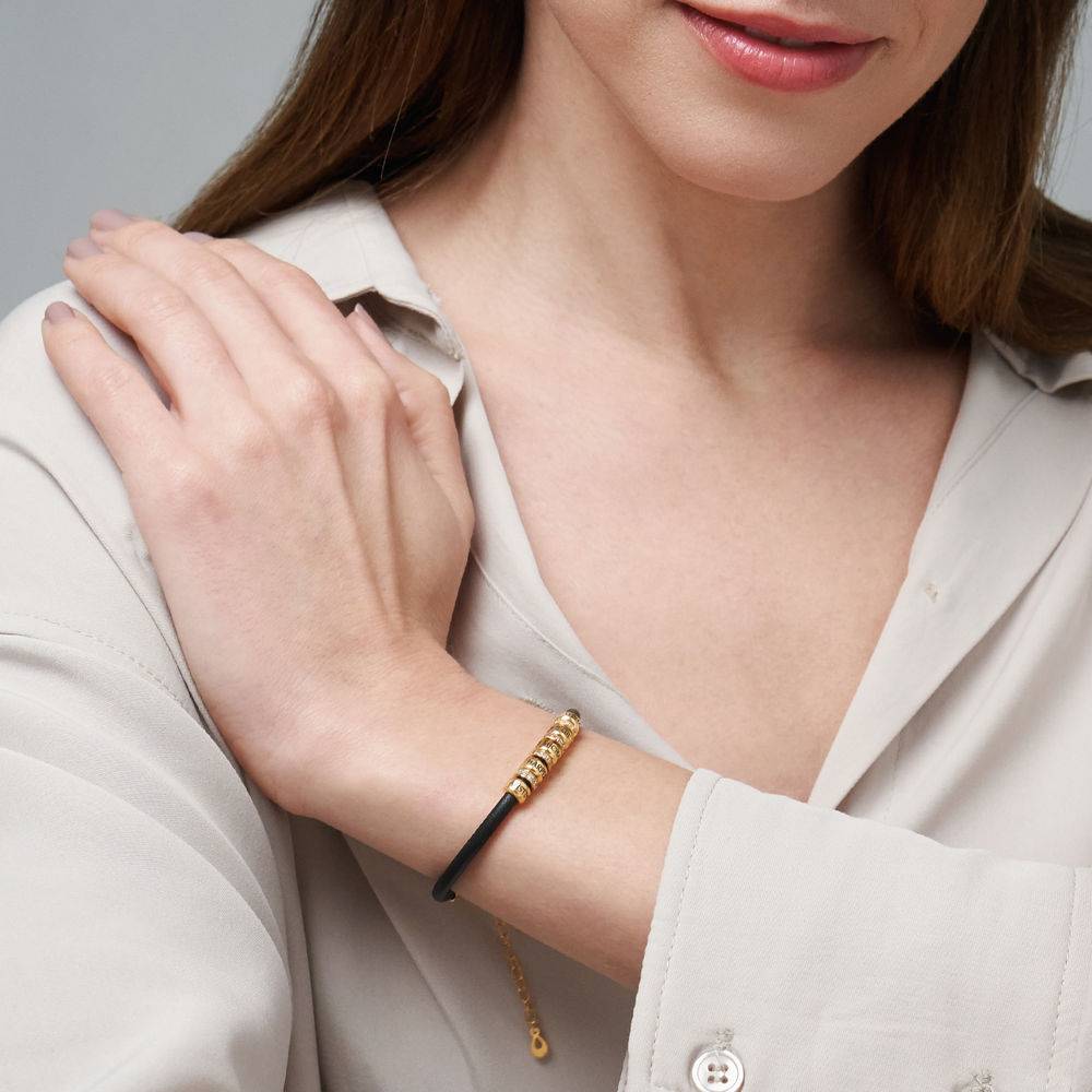 Zirconia Vegan-Leather Bracelet with 18K Gold Plated Beads-2 product photo