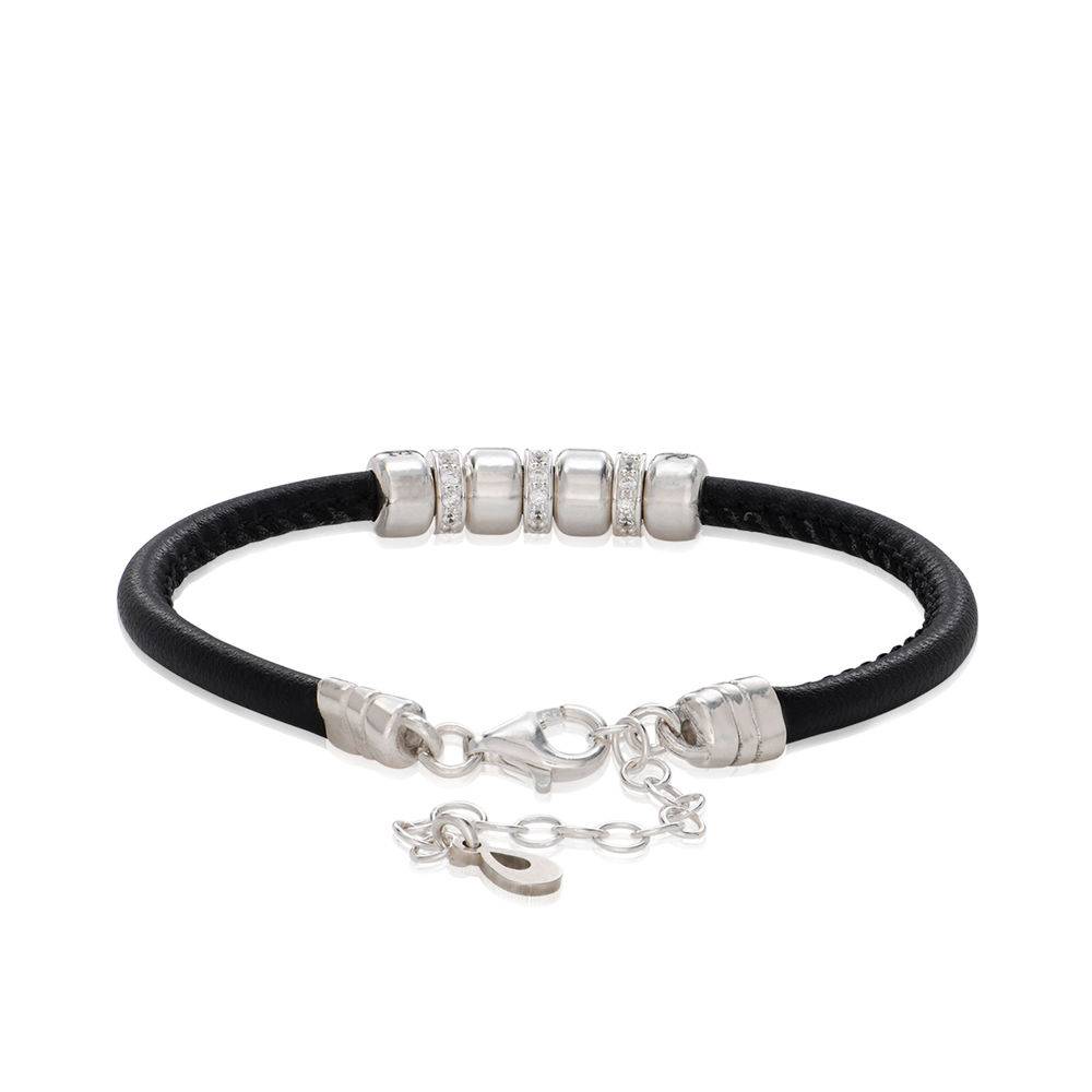 Zirconia Vegan-Leather Bracelet with Sterling Silver Beads-2 product photo
