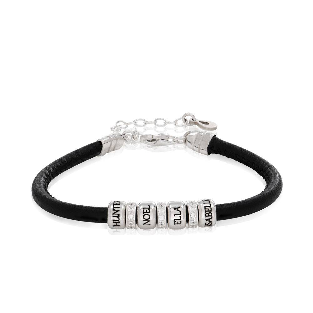 Zirconia Vegan-Leather Bracelet with Sterling Silver Beads-4 product photo