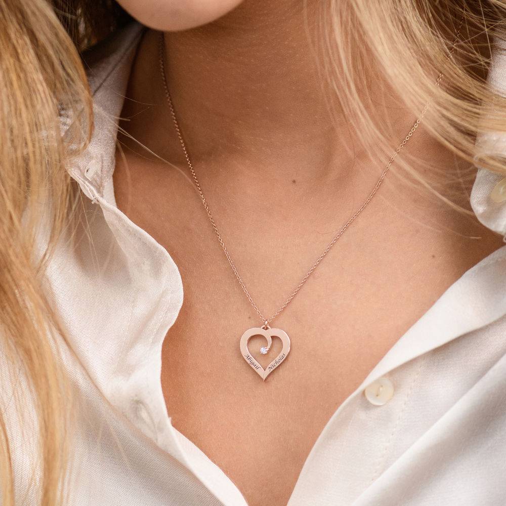Fine Diamond Custom Heart Necklace in Rose Gold Plating-3 product photo