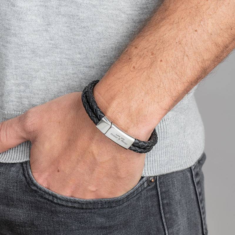 Forever & Always Black Leather Bracelet for Men product photo