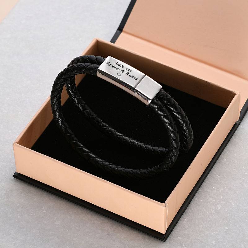 Forever & Always Black Leather Bracelet for Men product photo