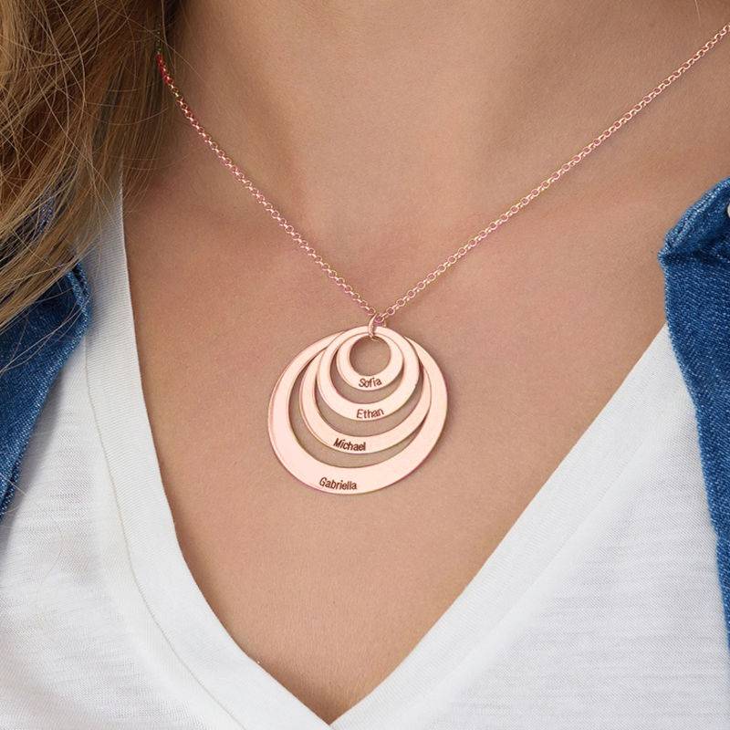 Four Open Circles Necklace with Engraving in Rose Gold Plating product photo