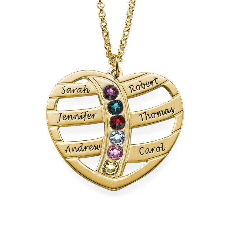 Gift for Mom - Engraved Gold Heart Necklace with Birthstones-1 product photo