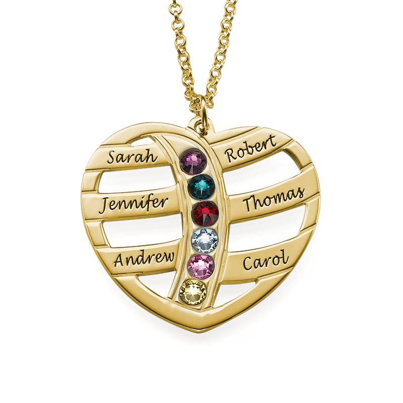 Gift for Mom - Engraved Gold Heart Necklace with Birthstones-2 product photo