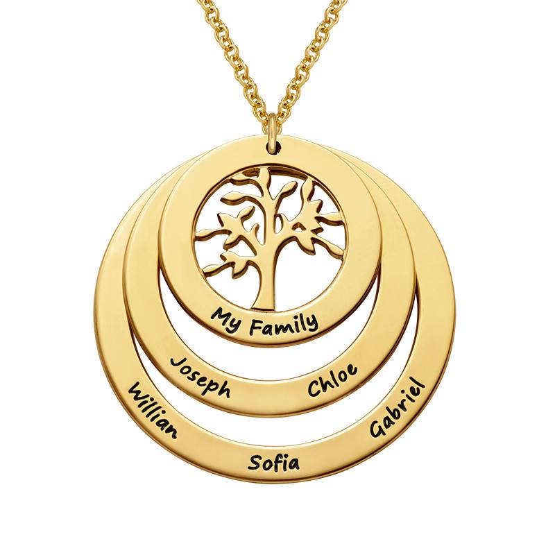 Gold Plated Family Circle Necklace with Hanging Family Tree-6 product photo