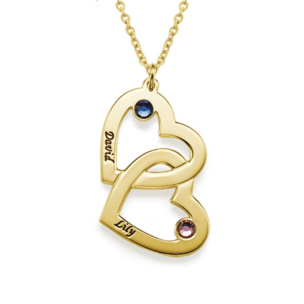 18k Gold-Plated Heart in Heart Necklace with Birthstones-1 product photo