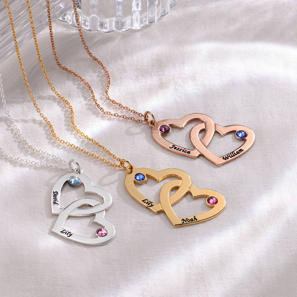 18k Gold-Plated Heart in Heart Necklace with Birthstones-2 product photo