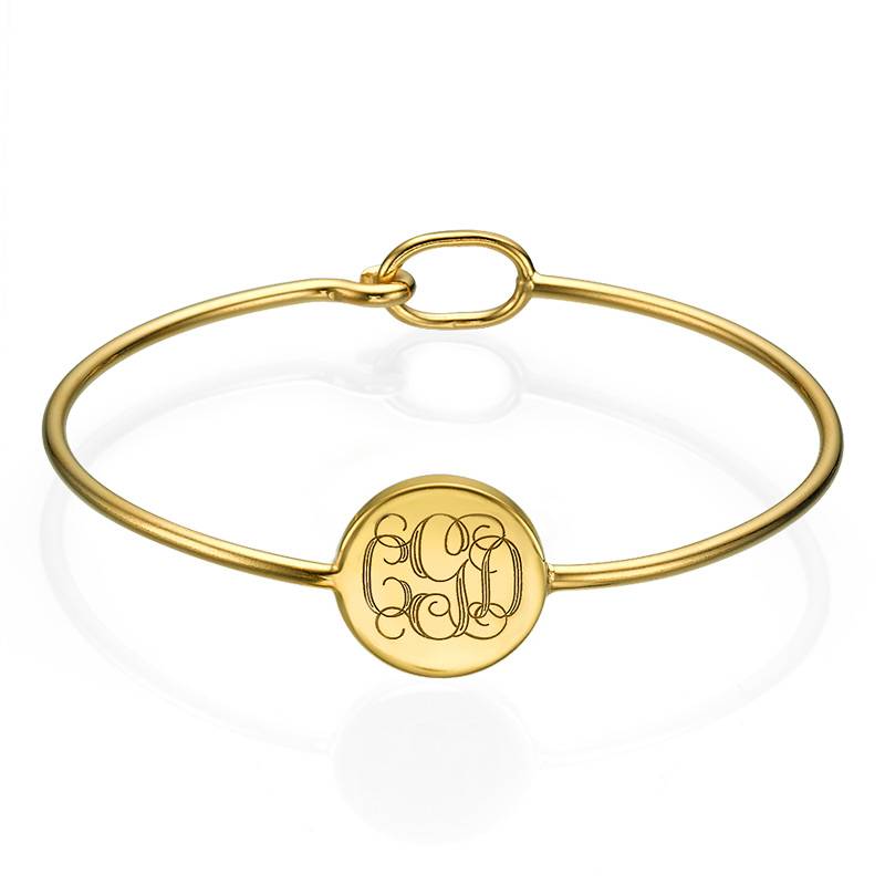 Gold Plated Round Monogram Bangle Bracelet-1 product photo