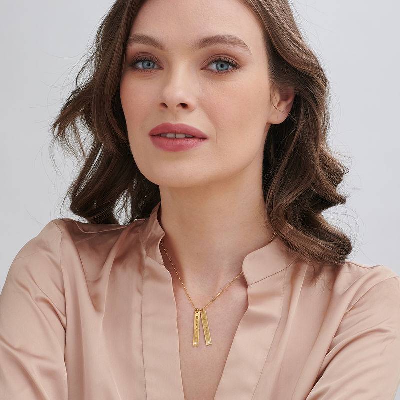 Gold Plated Vertical Bar Necklace with Diamond-1 product photo