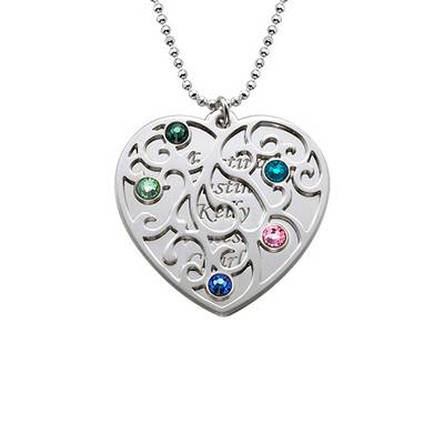 Heart Shaped Filigree Family Tree Birthstone Necklace-2 product photo
