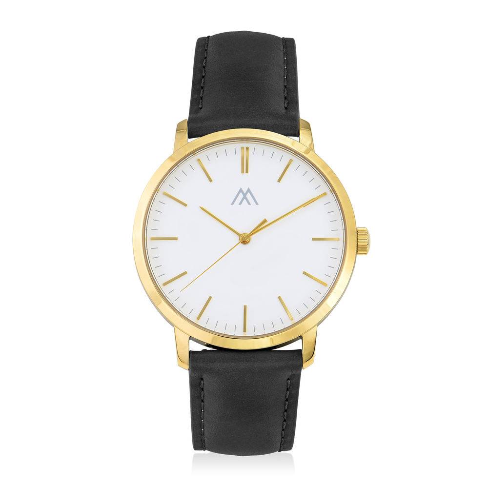 Hampton Engraved Minimalist Watch for Men with Black Leather Strap-5 product photo