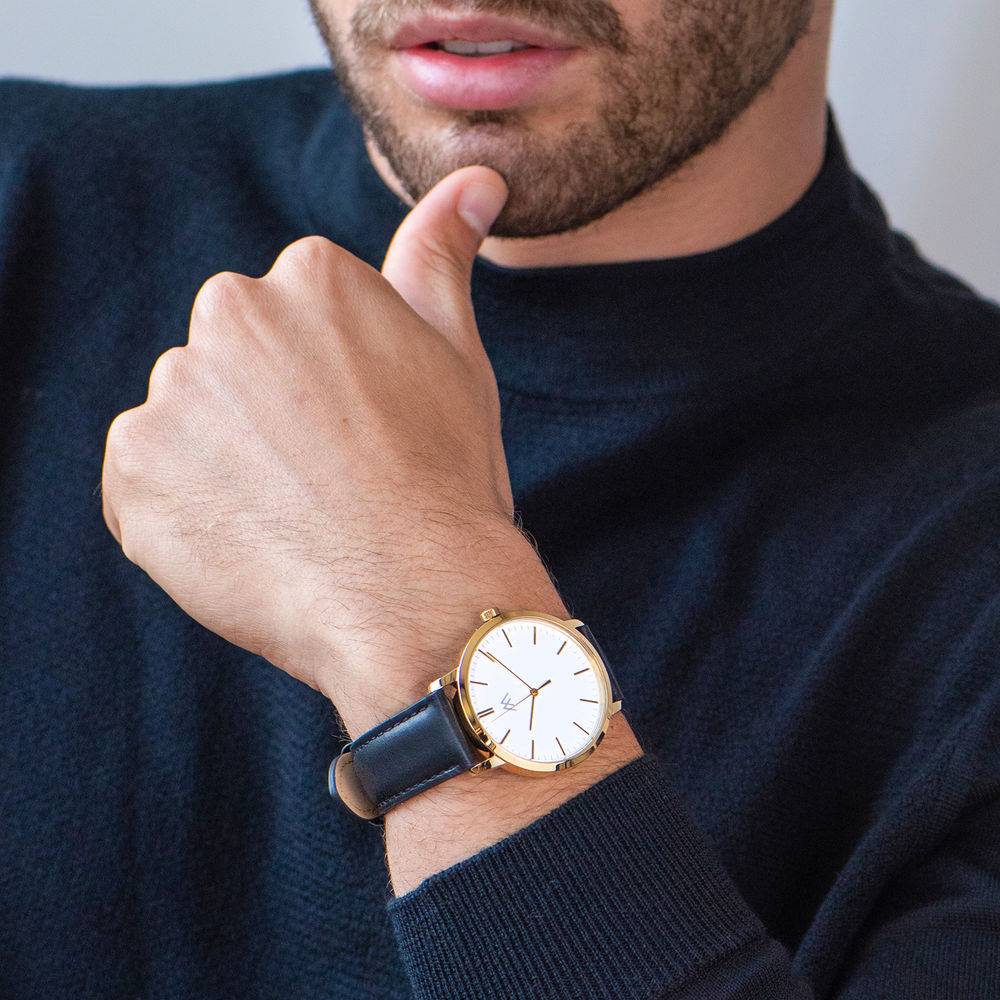 Hampton Engraved Minimalist Watch for Men with Black Leather Strap-9 product photo