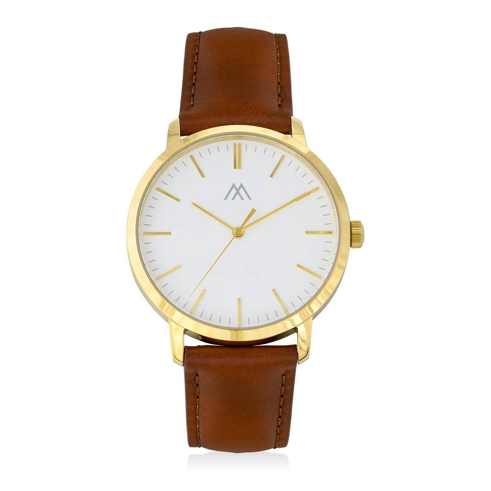 Hampton Engraved Minimalist Watch for Men with Brown Leather Strap-4 product photo
