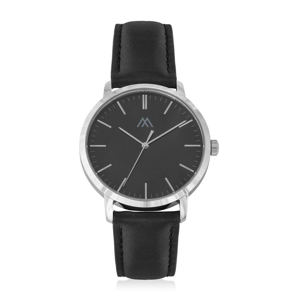 Hampton Minimalist Black Leather Band Watch for Men with Black Dial-2 product photo