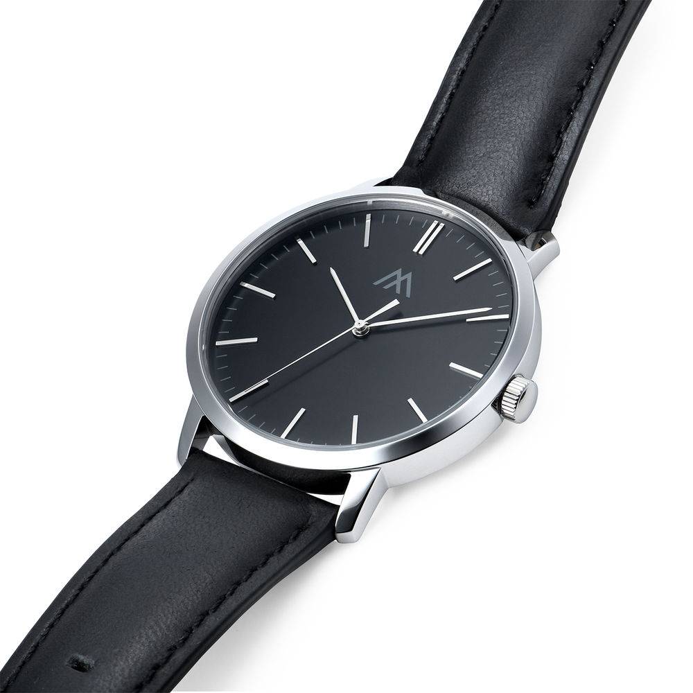 Hampton Minimalist Black Leather Band Watch for Men with Black Dial-4 product photo