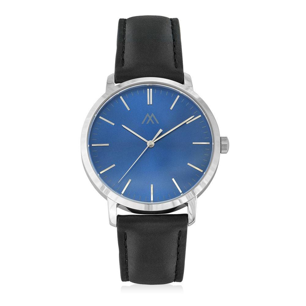 Hampton Minimalist Black Leather Band Watch for Men with Blue Dial-8 product photo
