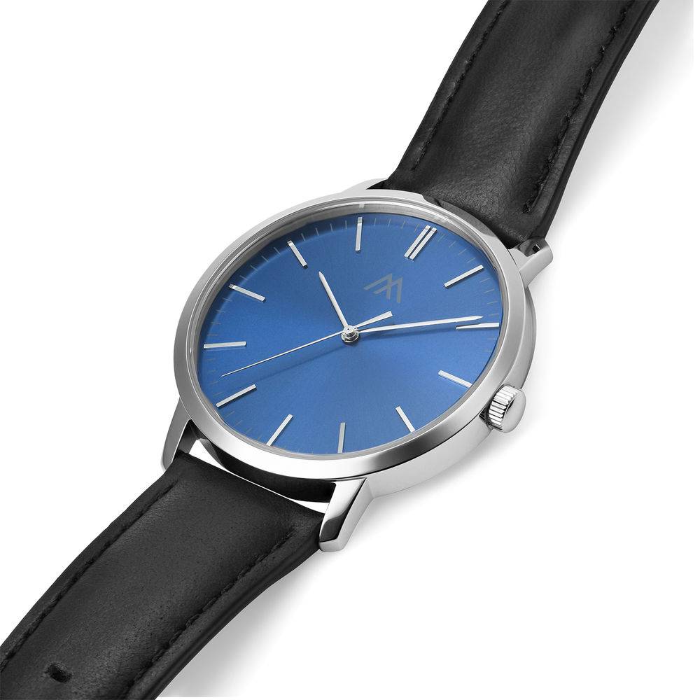 Hampton Minimalist Black Leather Band Watch for Men with Blue Dial-2 product photo