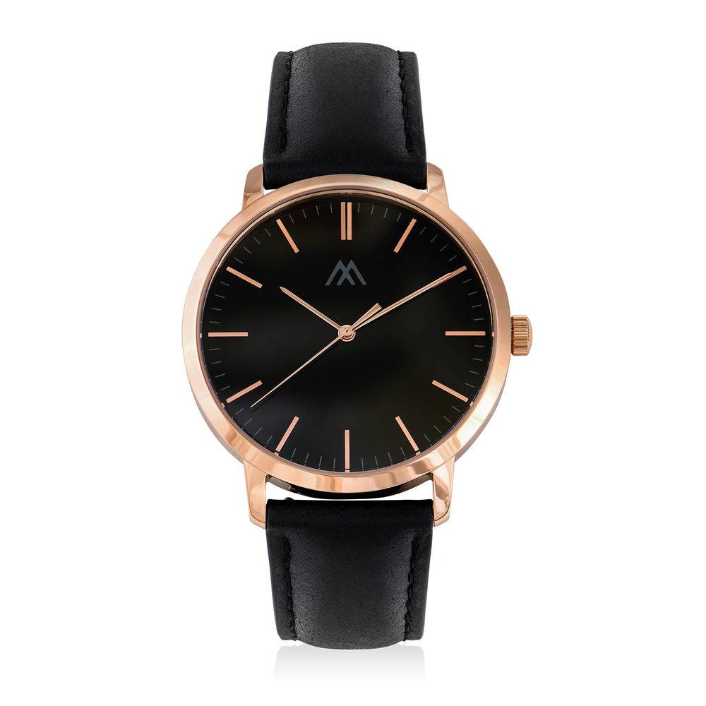 Hampton Personalized Minimalist Black Leather Band Watch for Men product photo