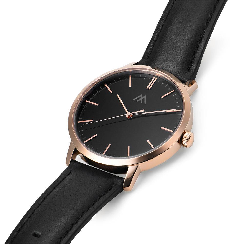 Hampton Personalized Minimalist Black Leather Band Watch for Men-8 product photo