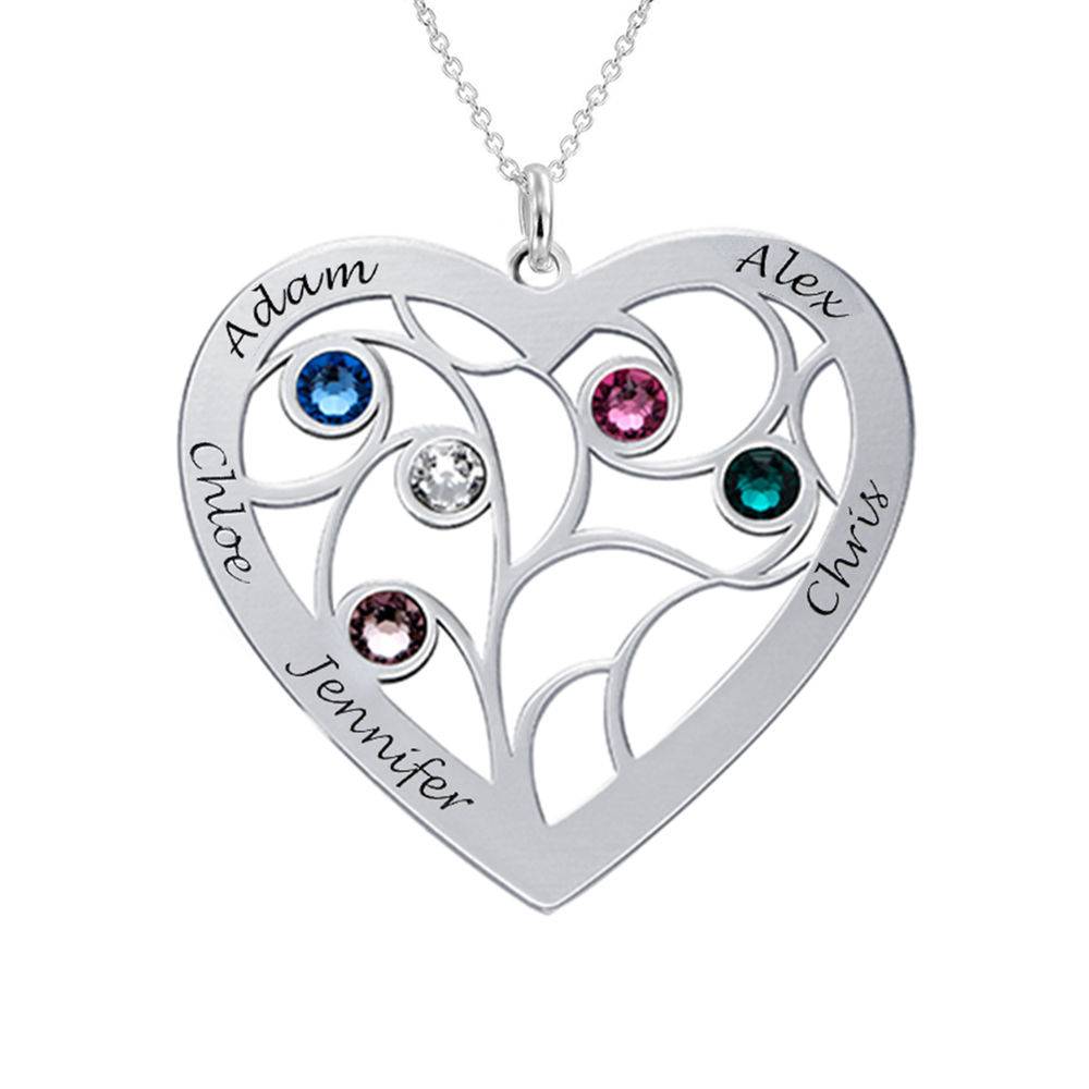 Heart Family Tree Necklace with Birthstones in Premium Silver-6 product photo