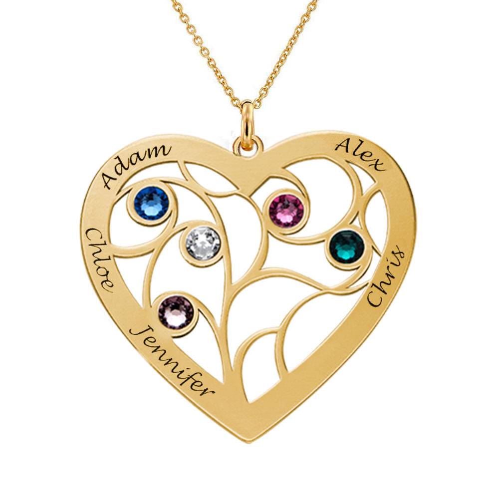 Heart Family Tree Necklace with birthstones in Gold Plating-1 product photo