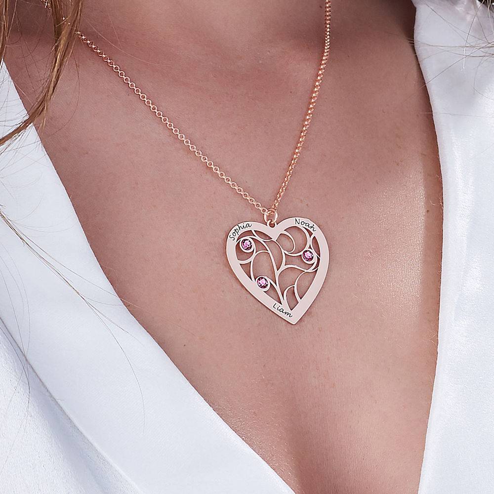 Heart Family Tree Necklace with birthstones in Rose Gold Plating-3 product photo