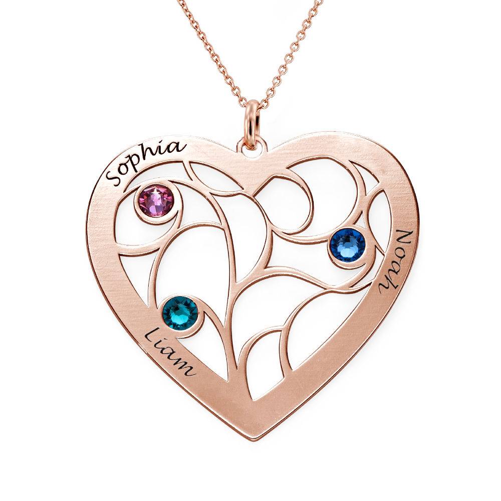 Heart Family Tree Necklace with birthstones in Rose Gold Plating-1 product photo