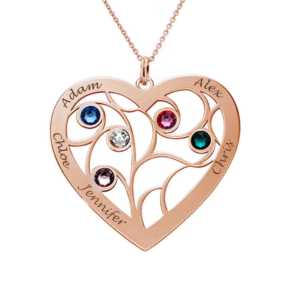 Heart Family Tree Necklace with birthstones in Rose Gold Plating-1 product photo